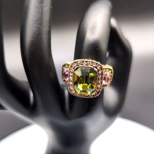 Heidi Daus| Bronze Toned Multicolored Green and Pink Crystal Ring